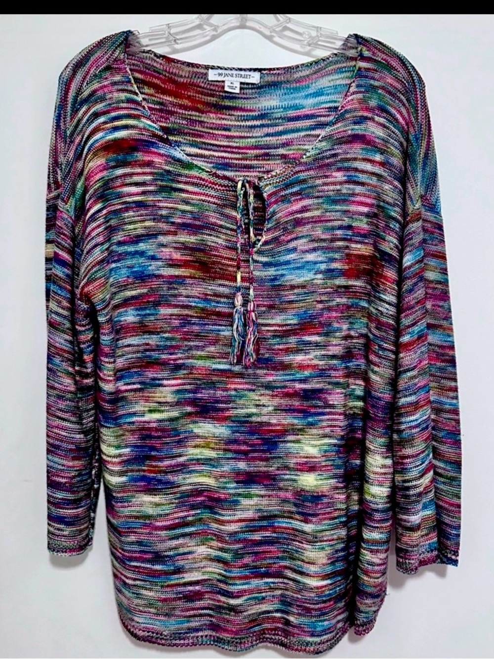 99 Jane Street XL Multicolor Knit Sweater Pullover Tassel Tie CL